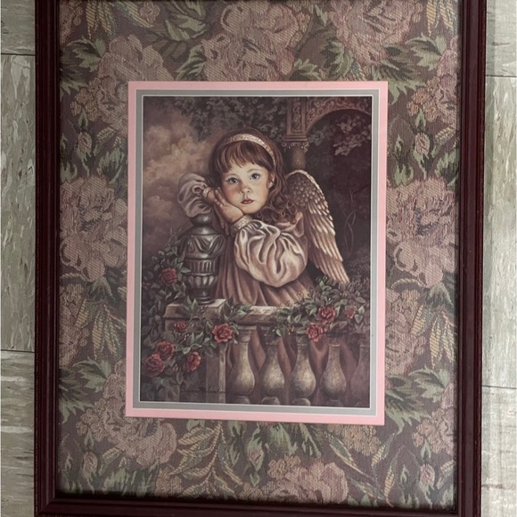 Vtg Donna Richardson Littlest Angel Crewel Floral Brocade Handmade Framed 18x20 - Picture 3 of 7